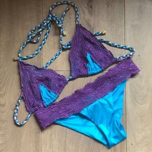 Beach Bunny Bikini Blue and Purple Lace SET